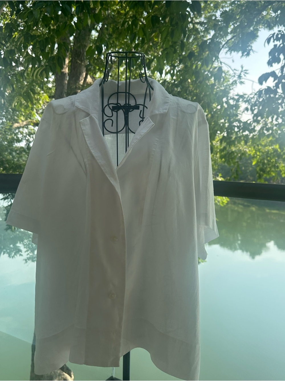 Quince White Short-Sleeve Button-Down Shirt with Notched Collar